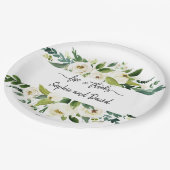 Liebe und Dank für die farbenfrohe, weiße Blütenra Pappteller (Schrägansicht)