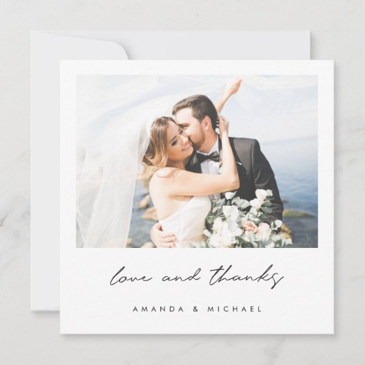 Liebe und Dank für die Schwarz-weiße Foto Hochzeit Dankeskarte (Vorderseite)