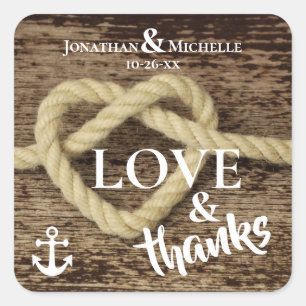 Liebe und Dank für Hochzeiten Quadratischer Aufkleber