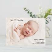 Liebe und Dank Geburtshinweis Foto-Karte Ankündigung (Stehend Vorderseite)