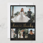 Liebe und Dank Gold Heart Script 4 Foto Hochzeit Dankeskarte (Vorderseite)