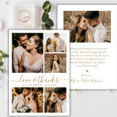 Liebe und Dank Gold Schrift Foto Collage Hochzeit Dankeskarte