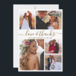 Liebe und Dank Gold Script Foto Collage Hochzeit Dankeskarte<br><div class="desc">Elegantes Script Gold "Liebe und danke" Script 5 Foto Collage Wedding Dankeschön Karten. Modernes, minimales Hochzeitszertifikat mit 5 (5) Foto auf der Vorderseite und 1 (1) Foto auf der Rückseite. Mit dem Text "Liebe und Dank" in einer hübschen Hand Schrift Schrift Schriftart in Gold auf weißem Hintergrund. Passen Sie Ihren...</div>