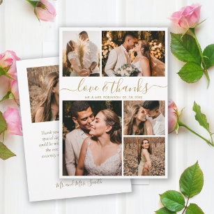 Liebe und Dank Gold Script Foto Collage Hochzeit Dankeskarte