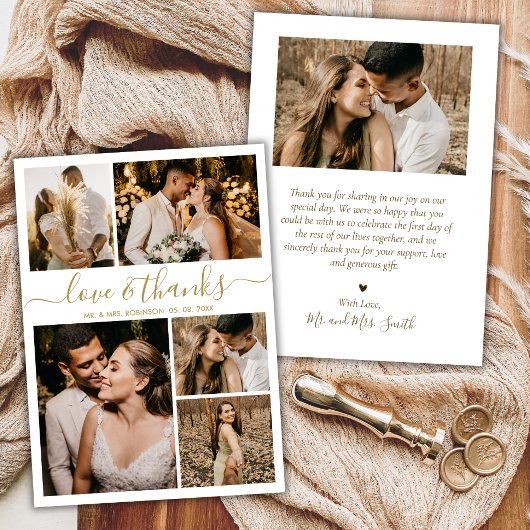 Liebe und Dank Gold Script Foto Collage Hochzeit Dankeskarte