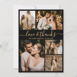 Liebe und Dank Gold Script Foto Collage Hochzeit Dankeskarte