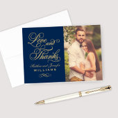 Liebe und Dank Gold Script Navy Hochzeitskampagne  Dankeskarte