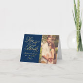 Liebe und Dank Gold Script Navy Hochzeitskampagne  Dankeskarte (Vorderseite)