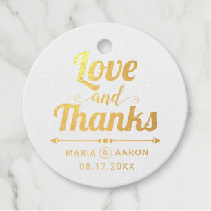 Liebe und Dank Goldfolie Typografie Hochzeit Geschenkanhänger