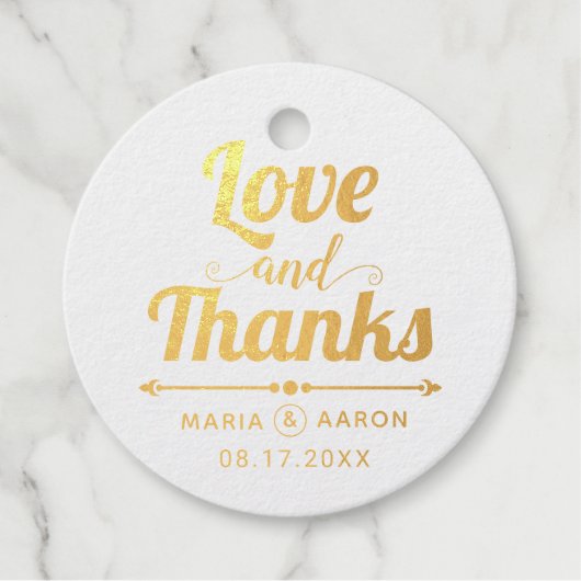 Liebe und Dank Goldfolie Typografie Hochzeit Geschenkanhänger (Vorderseite)