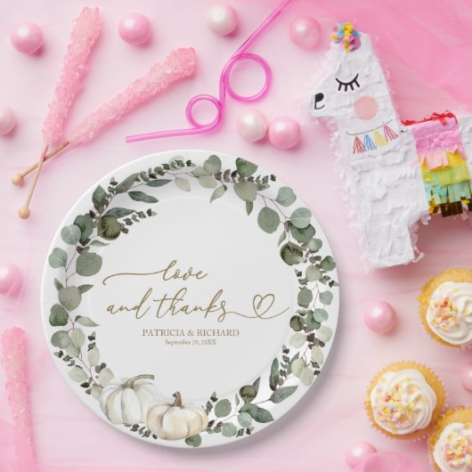Liebe und Dank Greenery Pumpkin Wedding Pappteller (Party)