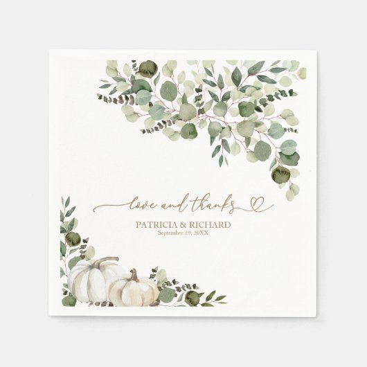 Liebe und Dank Greenery Pumpkin Wedding Serviette (Vorderseite)