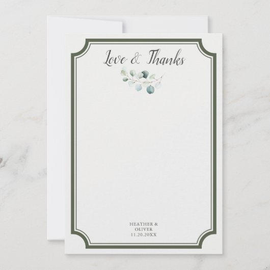 Liebe und Dank Grüne Hochzeit Dankeskarte (Vorderseite)