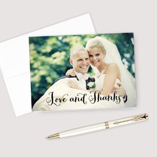 Liebe und dank handgeschriebenem Skript-Hochzeitss Dankeskarte