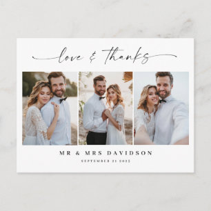 Liebe und dank handgeschriebenem Skript-Hochzeitss Postkarte