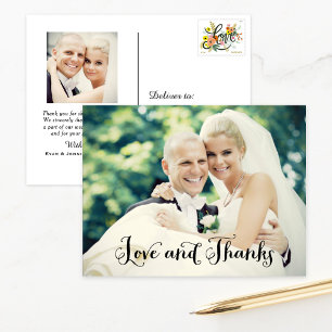 Liebe und dank handgeschriebenem Skript-Hochzeitss Postkarte