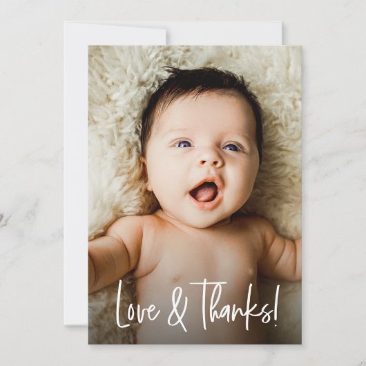 Liebe und Dank Handschrift Custom Baby Foto Dankeskarte (Vorderseite)