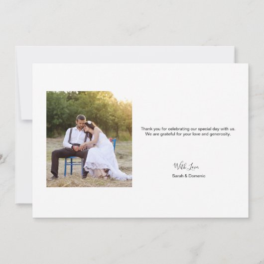 Liebe und Dank Heart Script Custom Foto Hochzeit Dankeskarte (Rückseite)