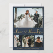 Liebe und Dank Heart Script Navy 4 Foto Hochzeit Dankeskarte (Vorderseite)