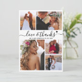 Liebe und dank Herz-Script Foto Collage Hochzeit Dankeskarte (Stehend Vorderseite)