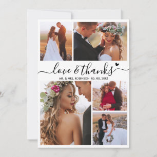 Liebe und dank Herz-Script Foto Collage Hochzeit Dankeskarte