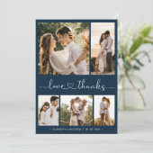 Liebe und dank Herz-Script Foto Collage Hochzeit Dankeskarte (Stehend Vorderseite)