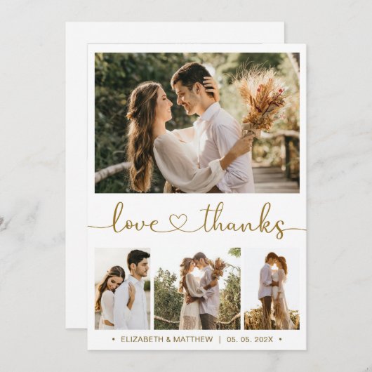 Liebe und dank Herz-Script Foto Collage Hochzeit Dankeskarte (Vorne/Hinten)
