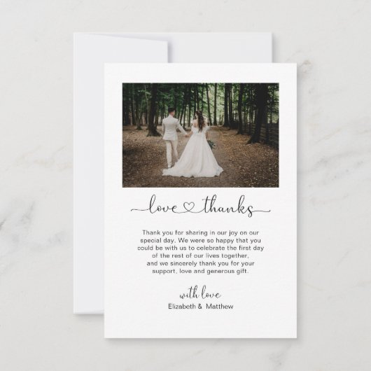 Liebe und dank Herz-Script Foto Collage Hochzeit Dankeskarte (Rückseite)