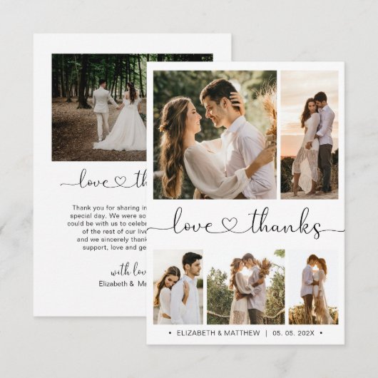 Liebe und dank Herz-Script Foto Collage Hochzeit Dankeskarte (Vorne/Hinten)