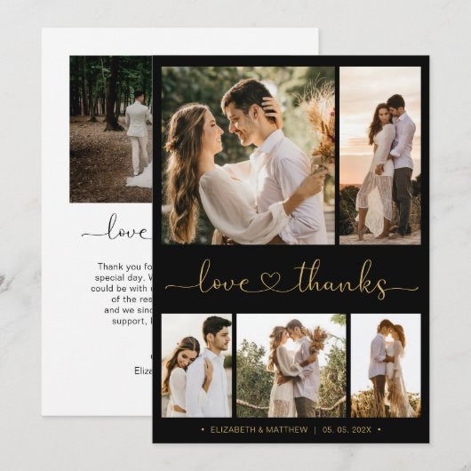 Liebe und dank Herz-Script Foto Collage Hochzeit Dankeskarte (Vorne/Hinten)