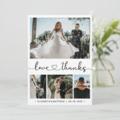 Liebe und dank Herz-Script Foto Collage Hochzeit Dankeskarte (Stehend Vorderseite)
