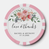 Liebe und Dank Hochzeit Custom Pink Floral Boho Pokerchips (Vorderseite)