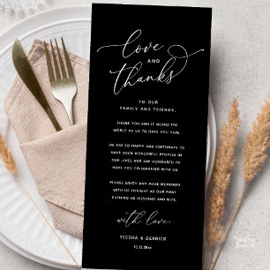 Liebe und Dank, Hochzeits-Dinner-Dankeskarten Programm
