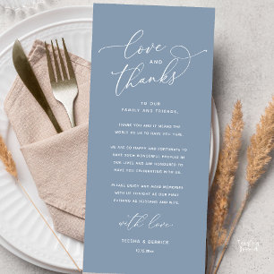 Liebe und Dank, Hochzeits-Dinner Danksagungskarte Programm