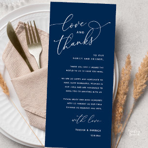 Liebe und Dank, Hochzeits-Dinner Danksagungskarte Programm
