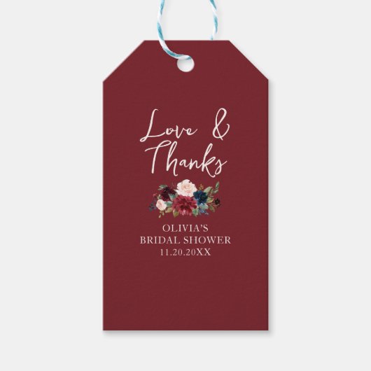 Liebe und Dank Hochzeitsbrause Geschenkanhänger (Vorderseite)
