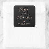 Liebe und Dank | Imitate Rose Gold und Black Weddi Quadratischer Aufkleber (Tasche)