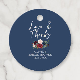 Liebe und Dank Kalligrafie Florale Hochzeitsdusche Geschenkanhänger
