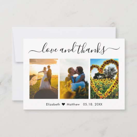 Liebe und dank Kalligrafie Hochzeitfoto Collage Dankeskarte (Vorderseite)