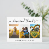 Liebe und dank Kalligrafie Hochzeitfoto Collage Dankeskarte (Stehend Vorderseite)