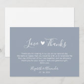 Liebe und Dank Kalligrafie Script Blue Wedding Dankeskarte (Vorne/Hinten)