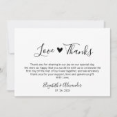 Liebe und dank Kalligrafie Script Heart Wedding Dankeskarte (Vorderseite)