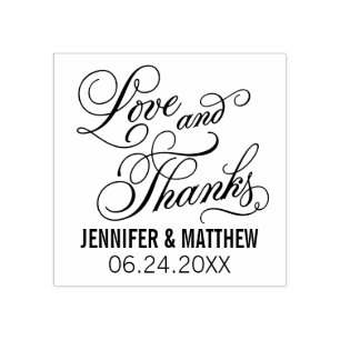 Liebe und dank Kalligrafie Script Hochzeit Gummistempel