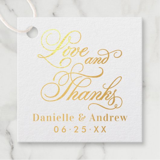 Liebe und dank Kalligrafie Wedding Monogram Gold Geschenkanhänger (Vorderseite)