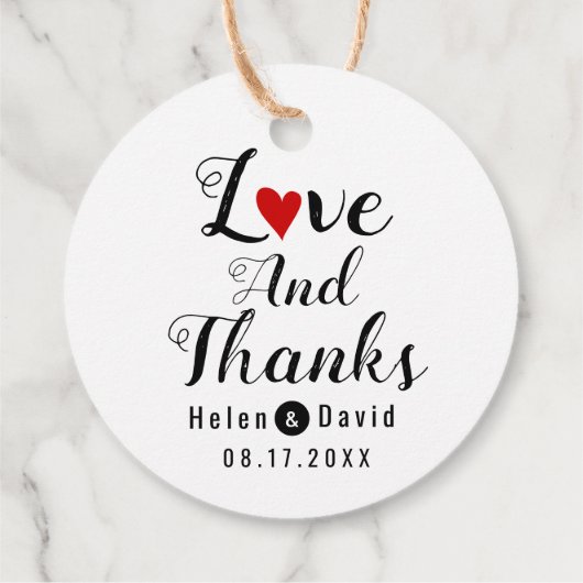 Liebe und Dank Kalligraphie Hochzeit Rotes Herz Geschenkanhänger (Rückseite)