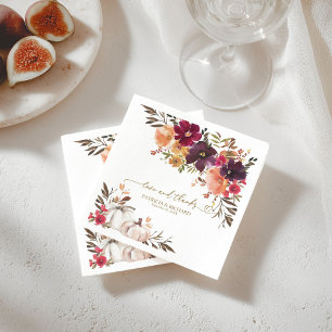 Liebe und Dank Kürbis Burgunder Blumen Hochzeit Serviette