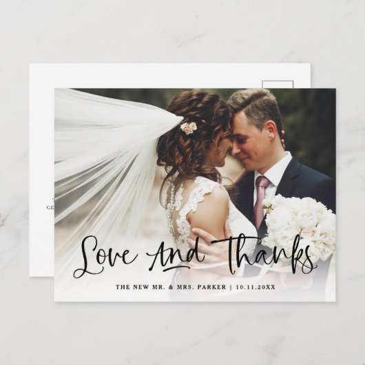 Liebe und Dank | Lässiges Foto Hochzeit Danke Postkarte (Vorne/Hinten)