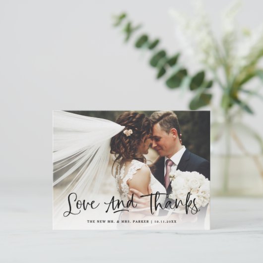 Liebe und Dank | Lässiges Foto Hochzeit Danke Postkarte (Stehend Vorderseite)