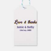 Liebe und dank lila orangefarbener Ehedatum Geschenkanhänger (Rückseite)