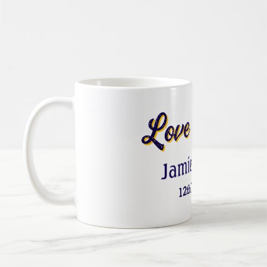 Liebe und dank lila orangefarbener Ehedatum Kaffeetasse (Links)